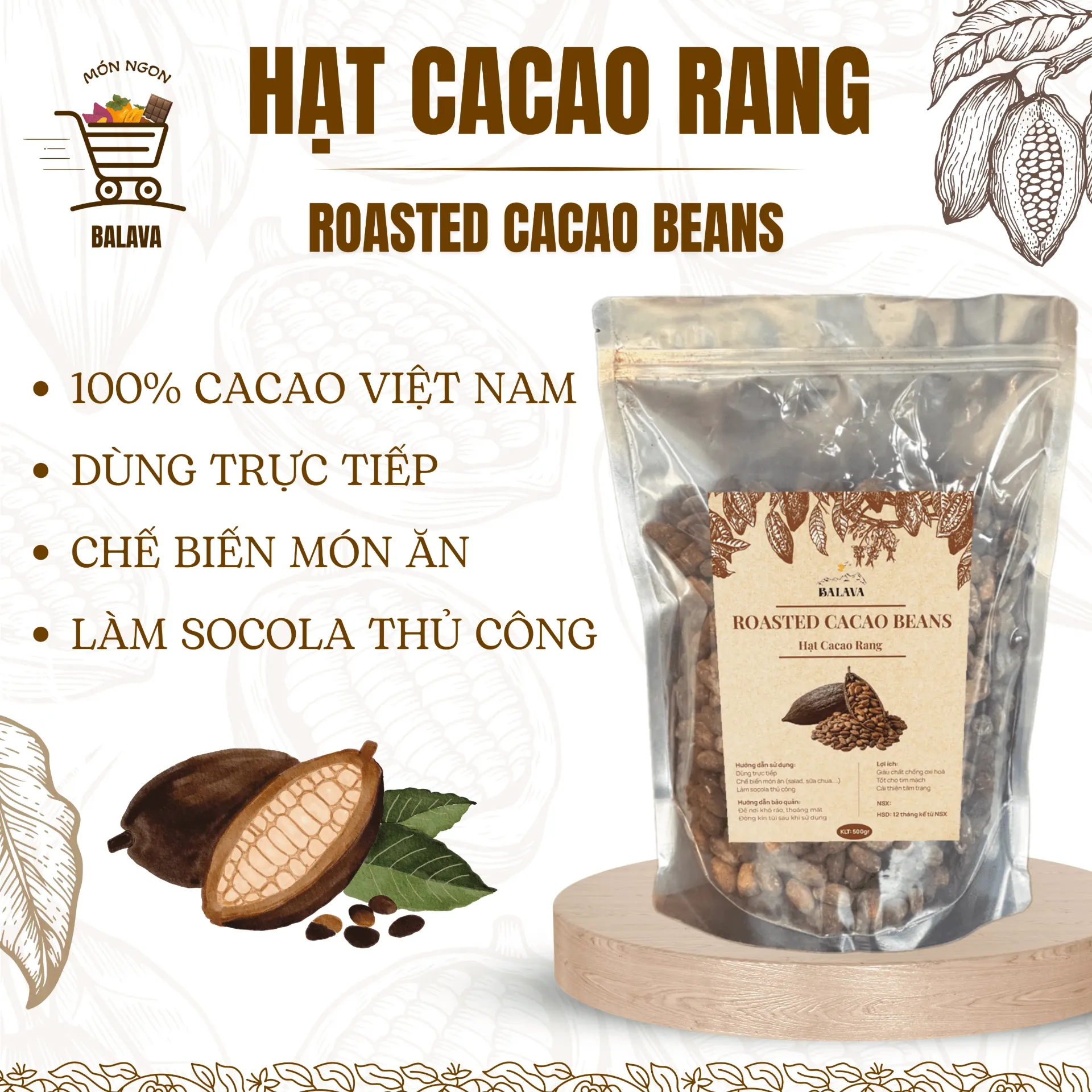 [BAL-HCR-500] Hạt Cacao Rang (500gr)